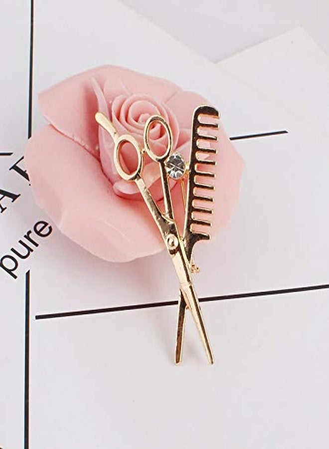 Ozekov JOYID Scissor and Comb Brooch Hair Stylist Brooch Pin Brooches Hairdresser for Women Men Children-Gold - Image 2